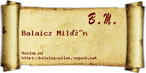 Balaicz Milán névjegykártya